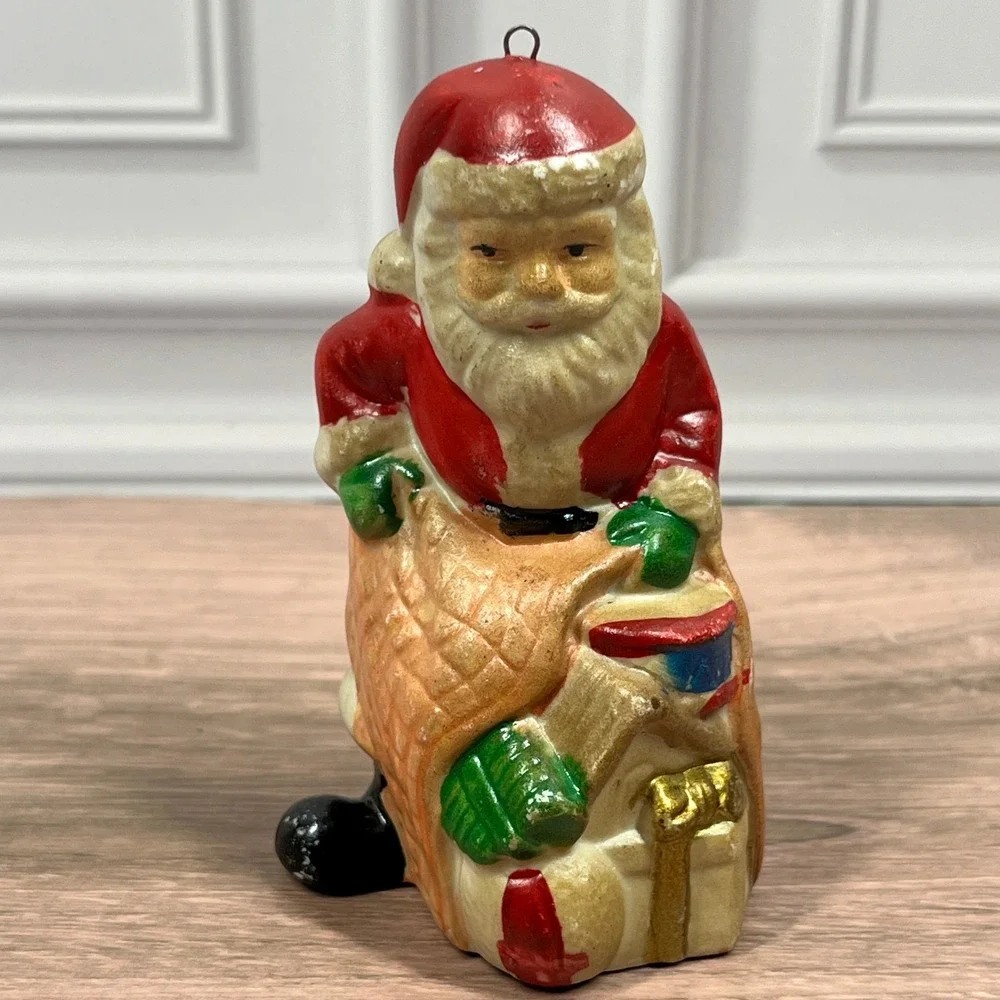 Vintage R.O.C Santa Claus Figurine Set 3 Ceramic Christmas Ornaments Taiwan